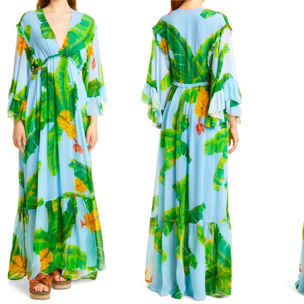 Farm Rio Fresh Bananas Tiered Maxi Dress Medium